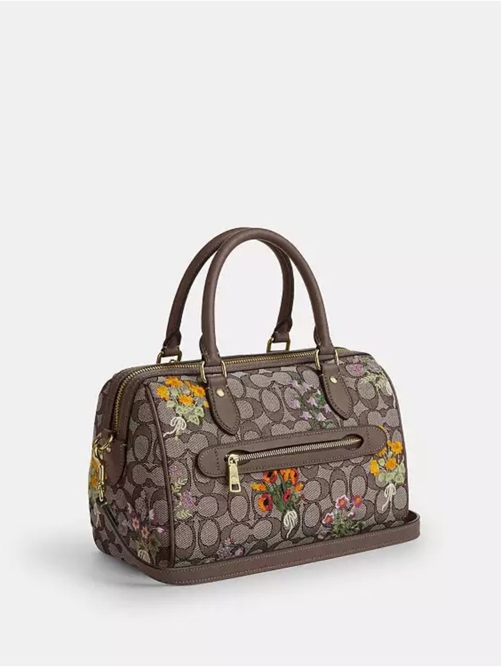 NWT!COACH Rowan Satchel Bag In Signature Jacquard With Floral Embroidery(CDZ01) - Picture 10 of 16